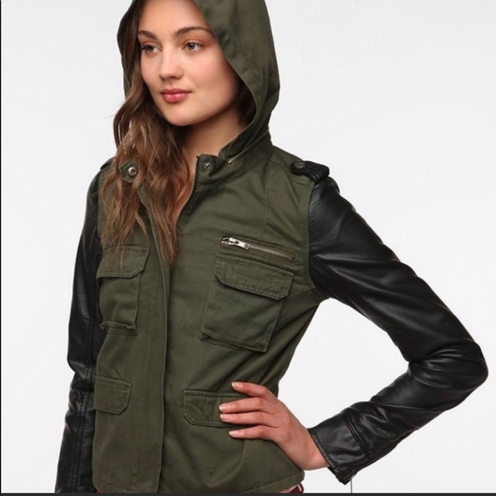 Urban Outfitters Utility Jacket w Leather Sleeves